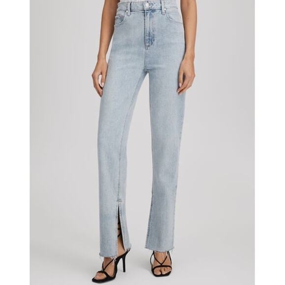 Paige Stella Women's Size 28 Gianna Blue Straight Leg Split Hem Jeans NWT - Picture 2 of 13